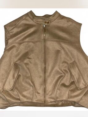 Steve Madden Metallic Camel Zip-Up Faux Suede Vest